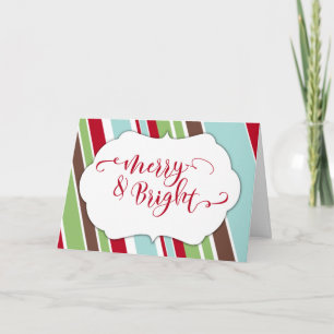 Cartes Pour Fêtes Annuelles Red Merry & Bright Typography avec des rayures dia