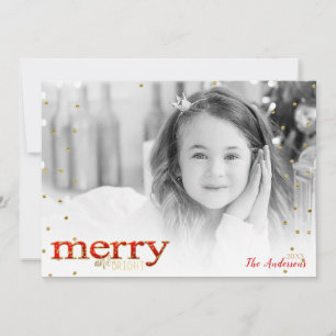 Cartes Pour Fêtes Annuelles Red Merry & Bright White Gold Holiday Photo