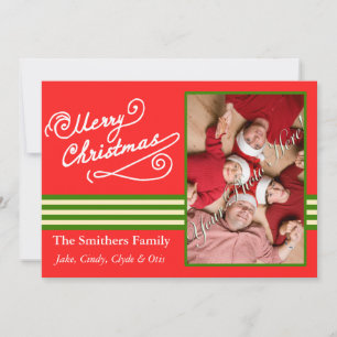 Cartes Pour Fêtes Annuelles Red Merry Christmas 2 Photo Family Card