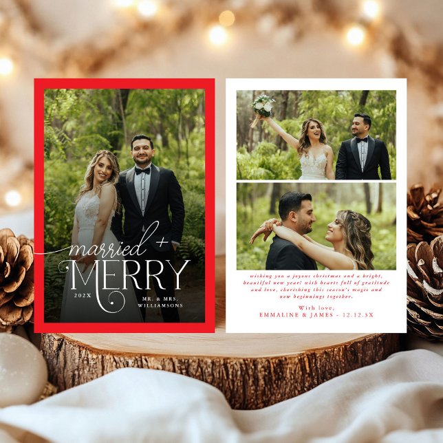 Cartes Pour Fêtes Annuelles Red Merry et Marié Photo Nouveaux mariés Noël (Créateur téléchargé)