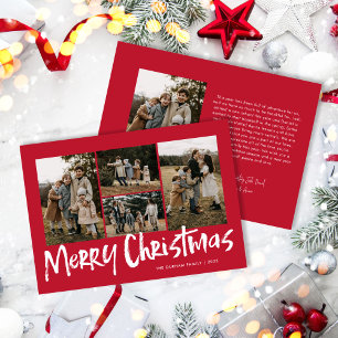 Cartes Pour Fêtes Annuelles Red Modern Letters Cinq Photo Joyeux Noël