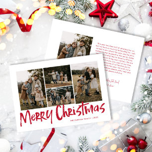 Cartes Pour Fêtes Annuelles Red Modern Letters Cinq Photo Joyeux Noël