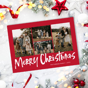 Cartes Pour Fêtes Annuelles Red Modern Letters Quatre Photo Joyeux Noël