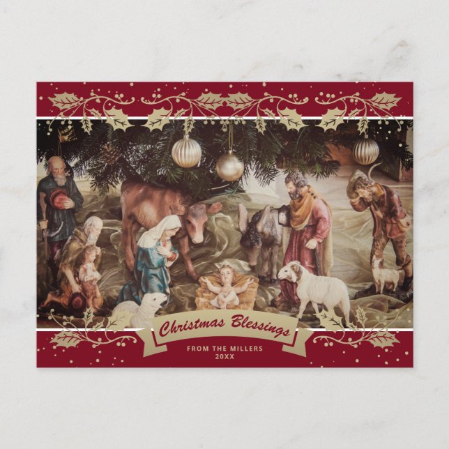 Cartes Pour Fêtes Annuelles Red Nativité Scene Christian Christmas Photo (Devant)