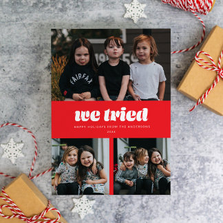Cartes Pour Fêtes Annuelles Red Nous Avons Essayé Funny photos multiples Noël