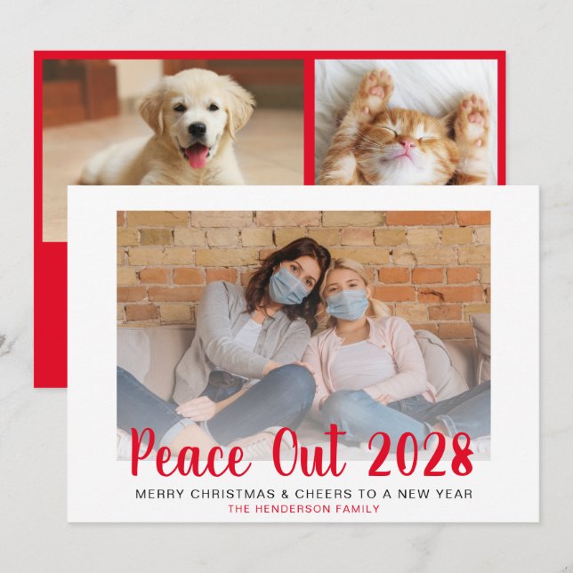 Cartes Pour Fêtes Annuelles Red Peace Out Noël Nouvel An Photos (Devant / Derrière)