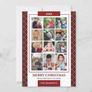 Cartes Pour Fêtes Annuelles Red Plaid 12 Family Photo Collage Noël
