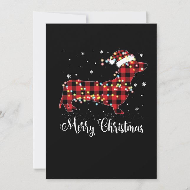 Cartes Pour Fêtes Annuelles Red Plaid Buffalo Dachshund Joyeux Pyjama de Noël (Devant)
