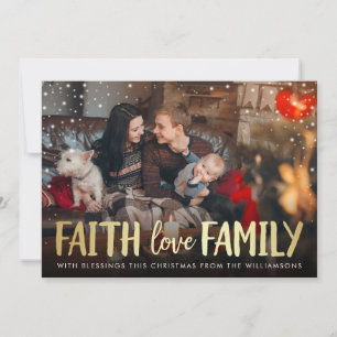 Cartes Pour Fêtes Annuelles Red Plaid & Gold Faith Love Family Christmas Photo