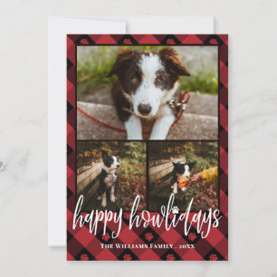 Cartes Pour Fêtes Annuelles Red Plaid Happy Howlidays Chien Photo Collage