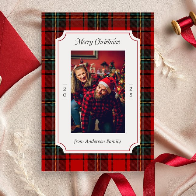 Cartes Pour Fêtes Annuelles Red Plaid Merry Christmas (Red Plaid Modern Merry Christmas Holiday Card)
