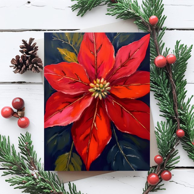 Cartes Pour Fêtes Annuelles Red Poinsettia Christmas Flower Painted (Créateur téléchargé)