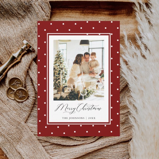 Cartes Pour Fêtes Annuelles Red Polka Dot Photo Joyeux Noël (Créateur téléchargé)