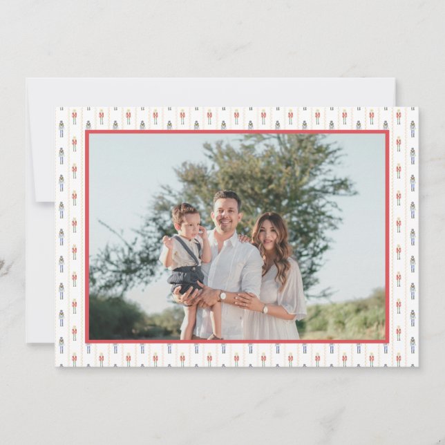 Cartes Pour Fêtes Annuelles Red Preppy Christmas Garland Nutcracker 2 Photos (Devant)
