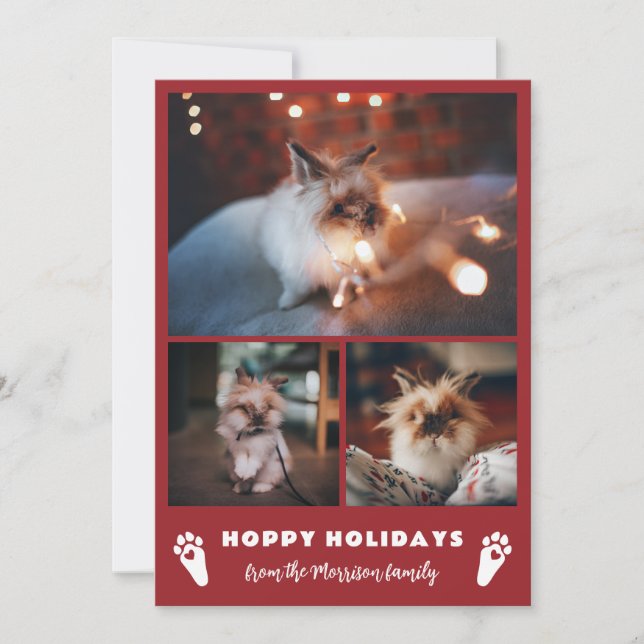 Cartes Pour Fêtes Annuelles Red Rabbit Paws Photo Collage Hoppy Holidays (Devant)