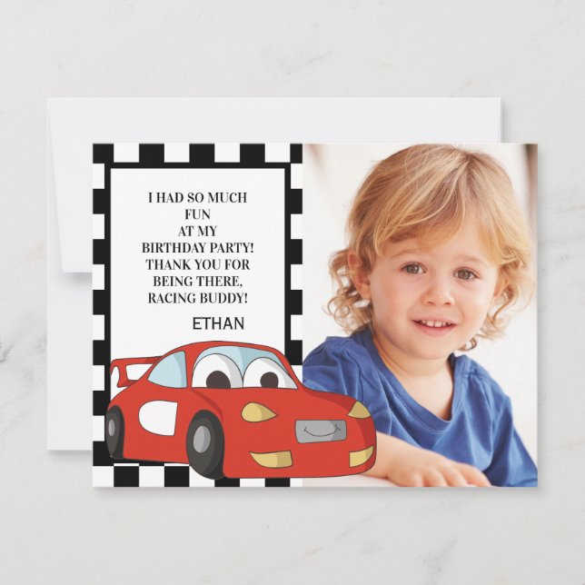 Cartes Pour Fêtes Annuelles Red Race Car Black White Photo Anniversaire Merci (Devant)