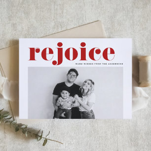 Cartes Pour Fêtes Annuelles Red Rejoice Bold Typographie moderne Photo Noël