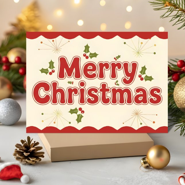 Cartes Pour Fêtes Annuelles Red Retro Groovy Merry Christmas (Créateur téléchargé)