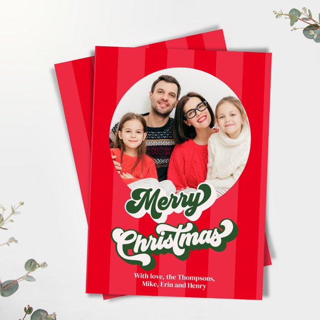 Cartes Pour Fêtes Annuelles Red Retro Joyeux Noël 2 Photo (Merry Christmas retro-style holiday cards. )