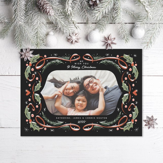 Cartes Pour Fêtes Annuelles Red Ribbon Hearts Holly et Pine Photo (Créateur téléchargé)