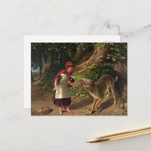 Cartes Pour Fêtes Annuelles Red-Ridinghood et le loup par William Beard (Devant/Arrière en situation)