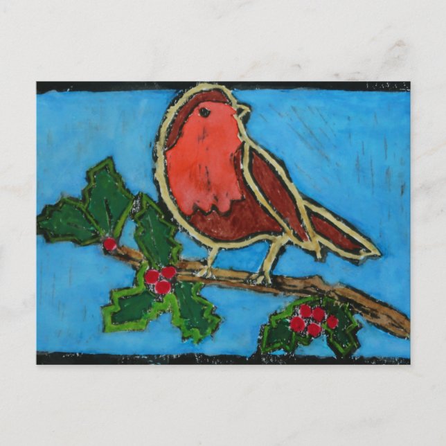 Cartes Pour Fêtes Annuelles Red Robin, Green Holly Red Berries (Devant)