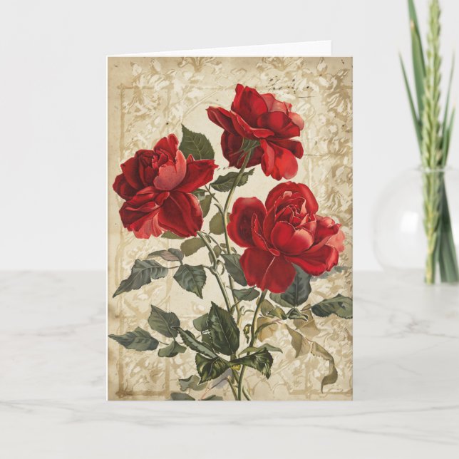 Cartes Pour Fêtes Annuelles Red Rose Vintage Saint Valentin (Devant)