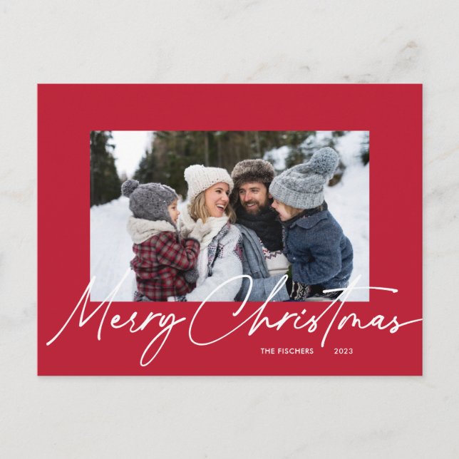 Cartes Pour Fêtes Annuelles Red Simple Joyeux Noël Calligraphie (Devant)