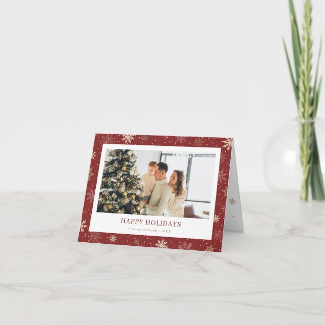 Cartes Pour Fêtes Annuelles Red Snowflake Photo Happy Holidays Foldays Card (Devant)