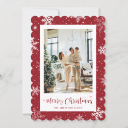 Cartes Pour Fêtes Annuelles Red Snowflake Photo Joyeux Noël