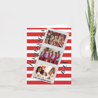 Cartes Pour Fêtes Annuelles Red Stripe Christmas Photo 3 Pictures Blank Inside