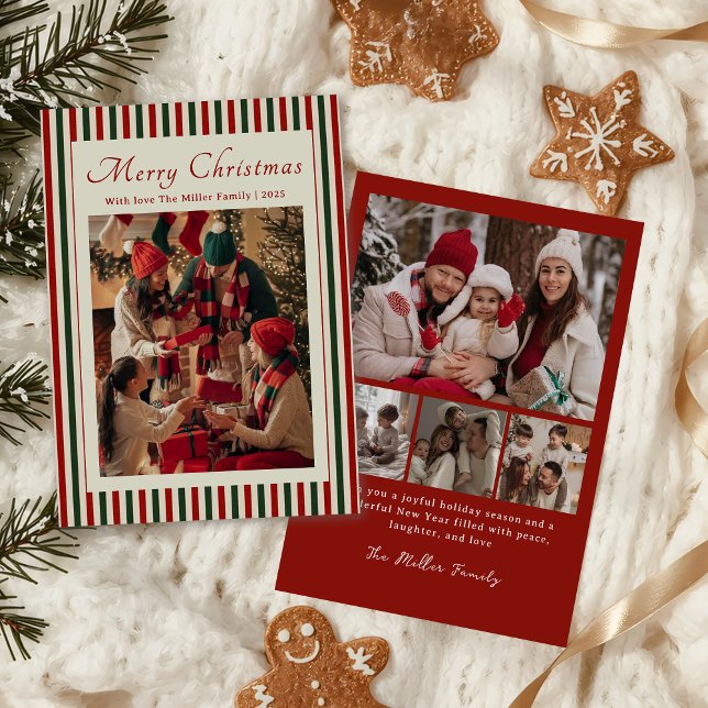 Cartes Pour Fêtes Annuelles Red Stripe Family Photo Christmas Holiday Card (Créateur téléchargé)