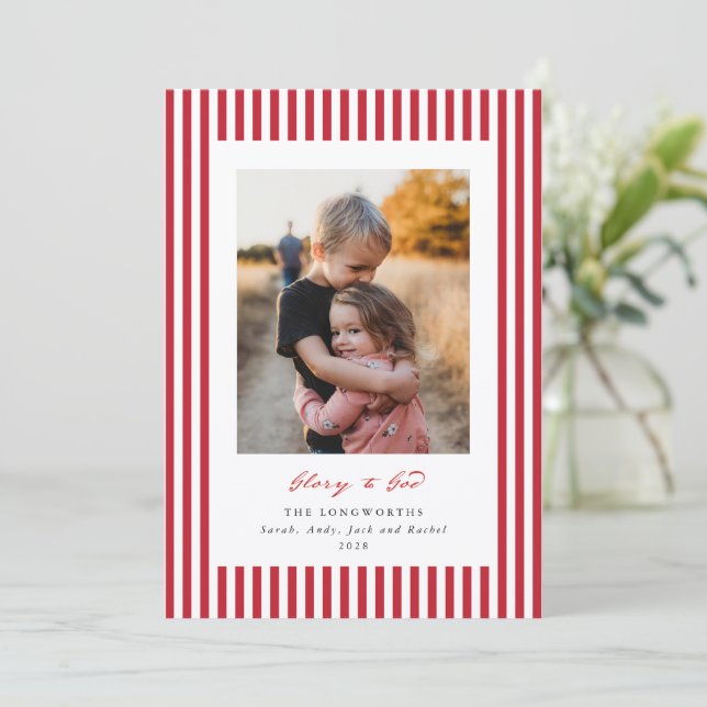 Cartes Pour Fêtes Annuelles Red Stripes Glory to God Flat Photo (Debout devant)
