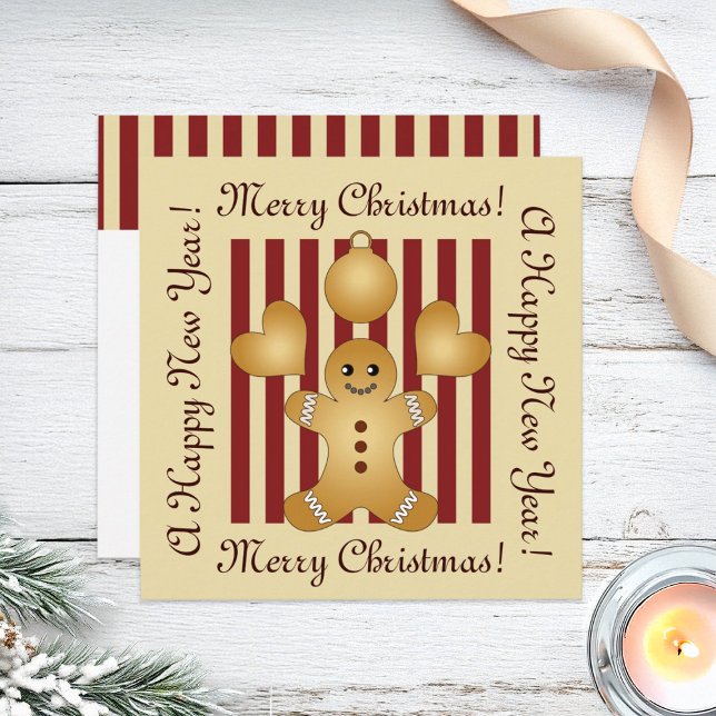 Cartes Pour Fêtes Annuelles Red Strite mignonne pain d'épices homme Noël (Créateur téléchargé)