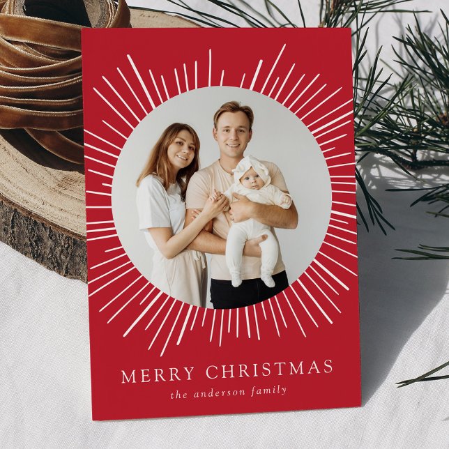 Cartes Pour Fêtes Annuelles Red Sunburst Joyeux Noël 2 Photo (Créateur téléchargé)
