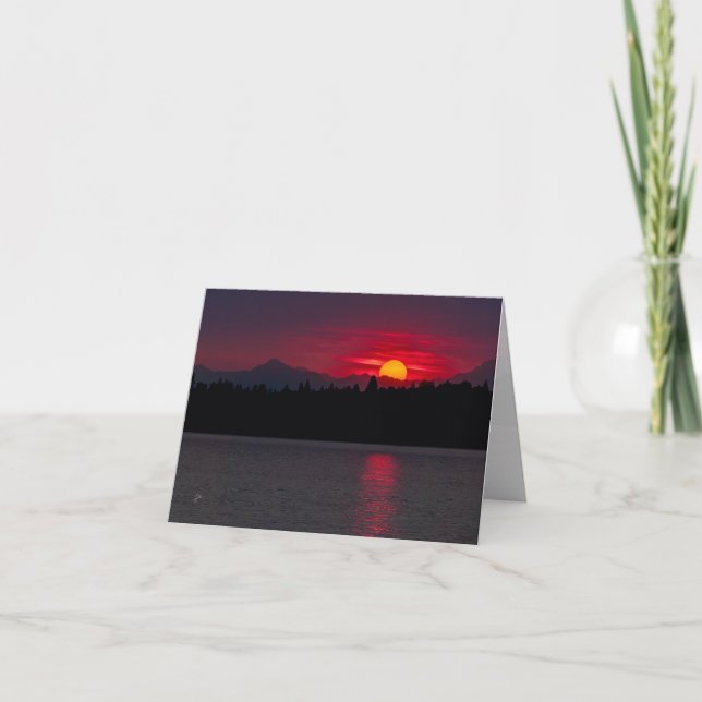 Cartes Pour Fêtes Annuelles Red Sunset Olympic Mountains Blank Toutes les occa (Devant)