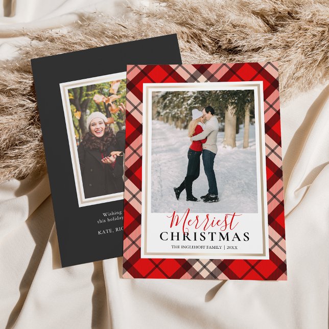 Cartes Pour Fêtes Annuelles Red Tartan Merriest Christmas Photo (Créateur téléchargé)