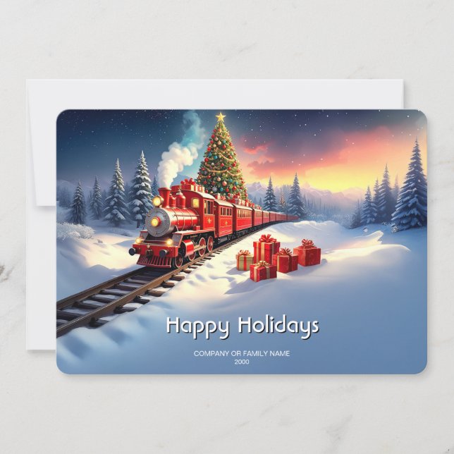 Cartes Pour Fêtes Annuelles Red Train Christmas Tree Holiday Card (Devant)