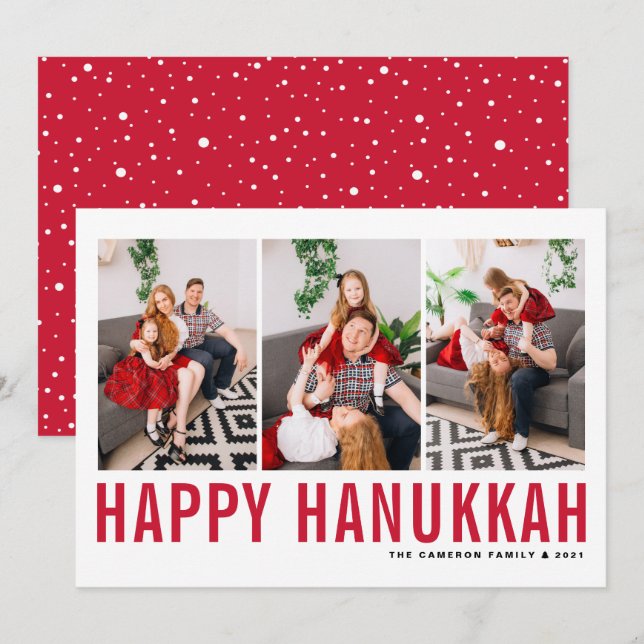Cartes Pour Fêtes Annuelles Red Typography Photo Collage Happy Hanoukka (Devant / Derrière)
