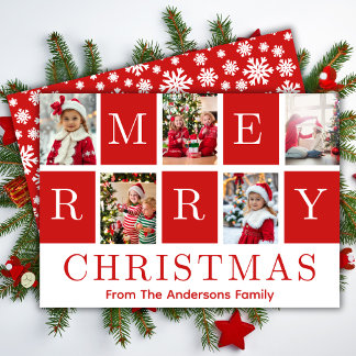 Cartes Pour Fêtes Annuelles Red & White Festive Joyeux Noël Cinq photos
