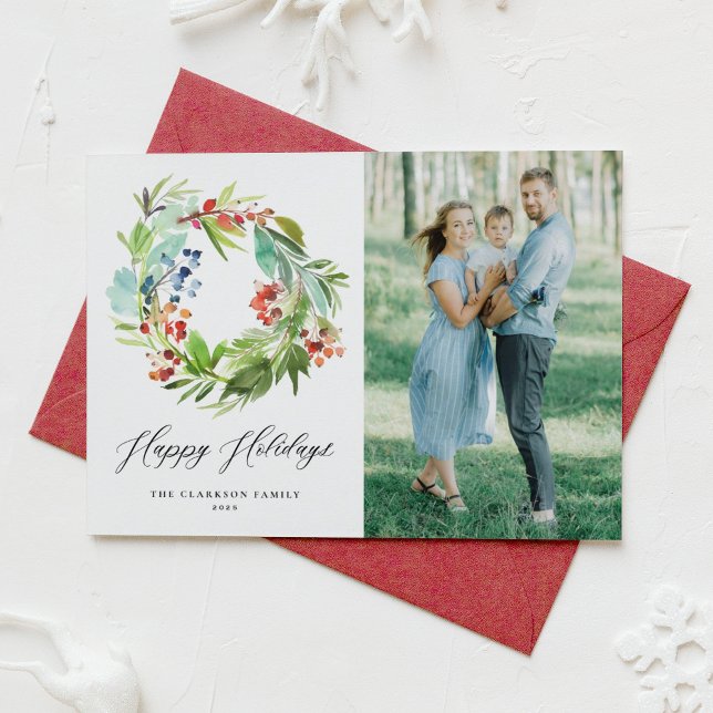 Cartes Pour Fêtes Annuelles Red Winterberry et Juniper Wreath Photo (Créateur téléchargé)