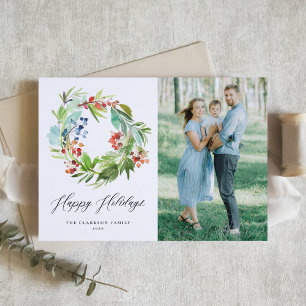 Cartes Pour Fêtes Annuelles Red Winterberry et Juniper Wreath Photo