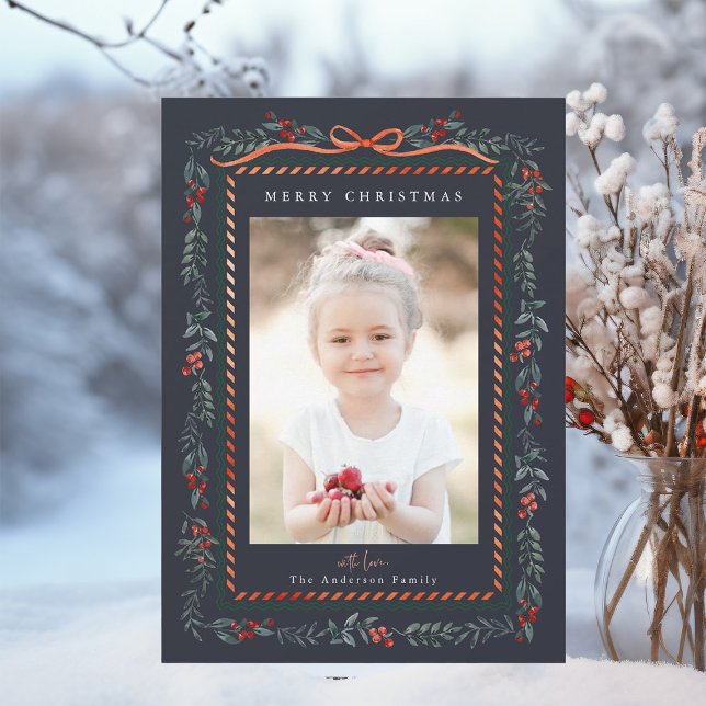 Cartes Pour Fêtes Annuelles Red Winterberry Frame Marine Noël Photo (Créateur téléchargé)