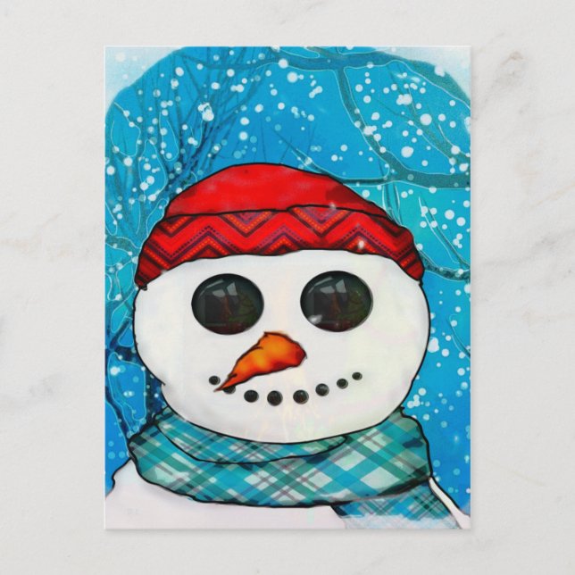 Cartes Pour Fêtes Annuelles Réflexions Noël Snowman Folk Art COLLECTE (Devant)
