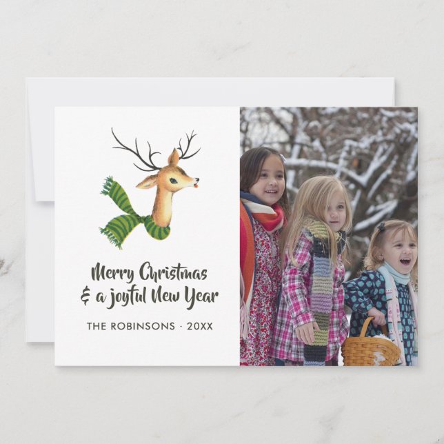 Cartes Pour Fêtes Annuelles Reindeer Burlap Photo Famille de Noël (Devant)
