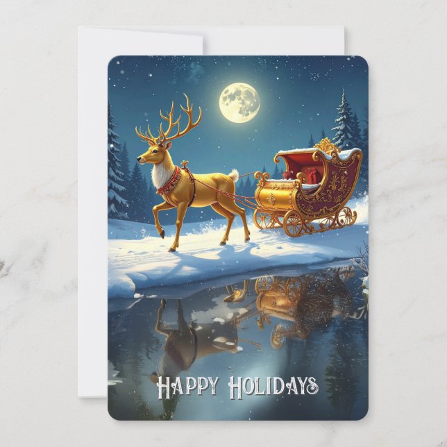 Cartes Pour Fêtes Annuelles Reindeer Christmas Sleigh Holiday Card (Devant)