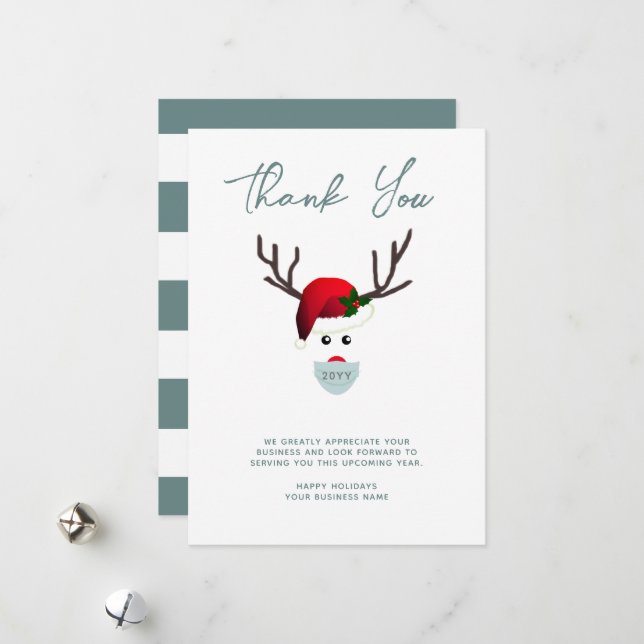Cartes Pour Fêtes Annuelles Reindeer de Merci client de Noël d'affaires (Devant/Arrière en situation)