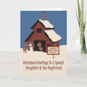 Cartes Pour Fêtes Annuelles Reindeer Farm Fille et petit ami Noël