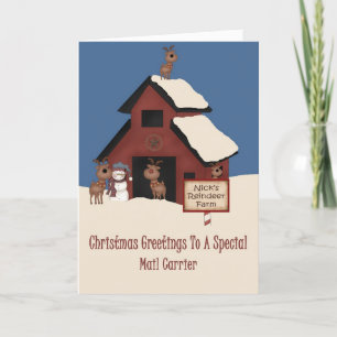 Cartes Pour Fêtes Annuelles Reindeer Farm Mail Carrier Noël
