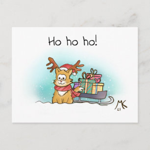 Cartes Pour Fêtes Annuelles Reindeer Kitty avec un traîneau plein de présents
